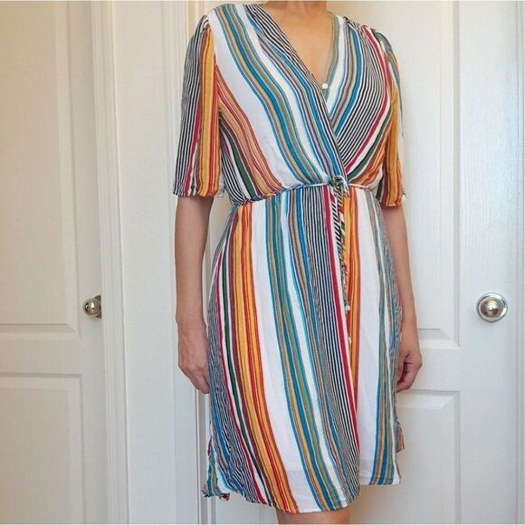 Fraiche by J, Multicolor stripes, wrap top, Short Sleeve dress - Picture 2 of 16